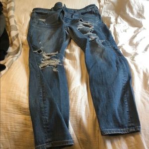 High waisted distressed jeans
